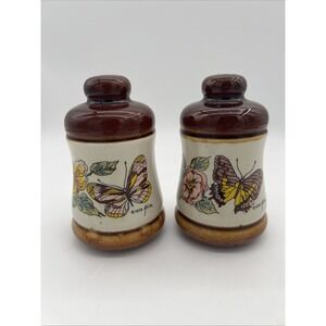 Vintage 1979 Alice Ceramic Butterfly Floral Salt‎ & Pepper Shaker Set Japan